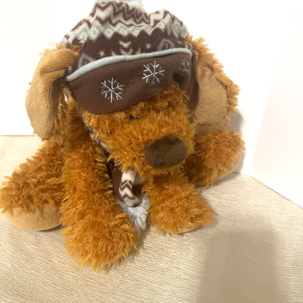Hug Fun Plush Floppy‎ Brown Puppy Dog Hat & Scarf Stuffed Animal Toy 12"